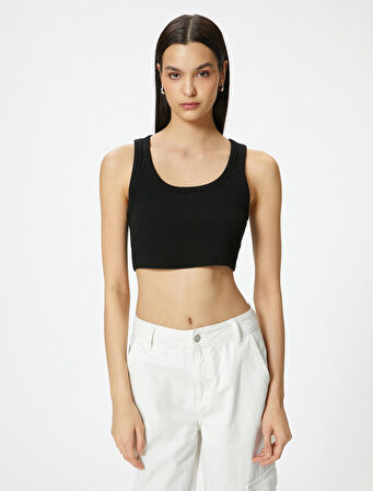 Crop Atlet Kalın Askılı U Yaka Fitilli