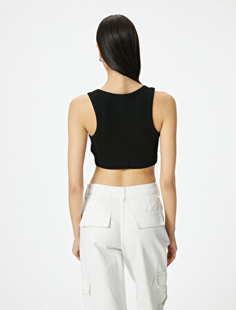 Crop Atlet Kalın Askılı U Yaka Fitilli