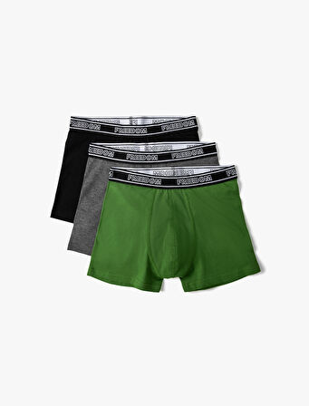 3'lü Boxer Seti Slogan Detaylı Çok Renkli