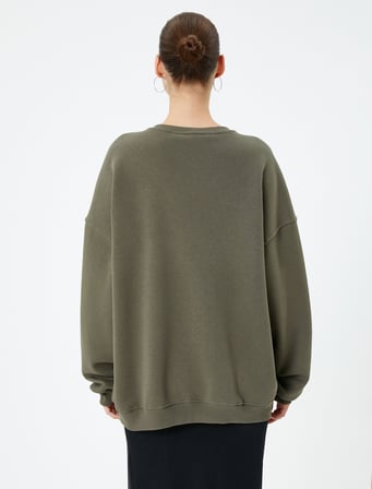 Kolej Sweatshirt Şardonlu Rahat Kalıp Uzun Baskılı Pamuklu