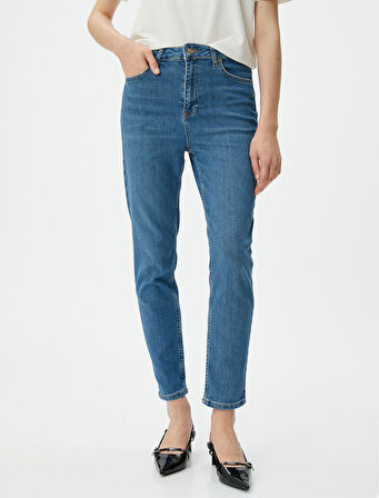 Yüksek Bel Jeans Rahat Kesim Hafif Dar Paça - Mom Jeans