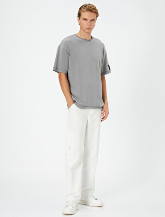 Basic Tişört Bisiklet Yaka Kısa Kollu Etiket Baskılı