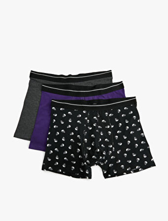 3'lü Boxer Seti Kuru Kafa Baskılı Çok Renkli