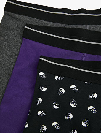 3'lü Boxer Seti Kuru Kafa Baskılı Çok Renkli