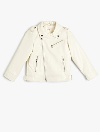 Suni Deri Ceket Fermuarlı Kruvaze Cepli