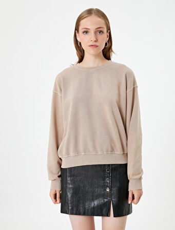 Bisiklet Yaka Sweatshirt Pamuklu Uzun Kollu Ribanalı