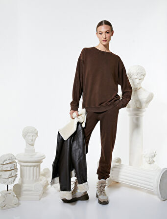 Bisiklet Yaka Sweatshirt Rahat Kesim Uzun Kollu