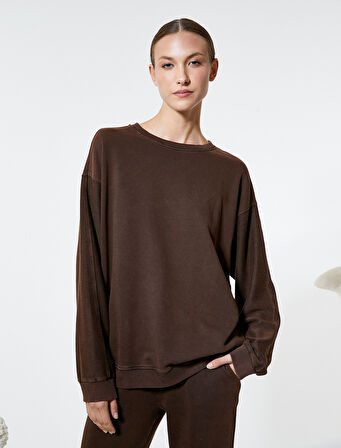 Bisiklet Yaka Sweatshirt Rahat Kesim Uzun Kollu