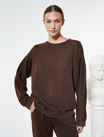 Bisiklet Yaka Sweatshirt Rahat Kesim Uzun Kollu