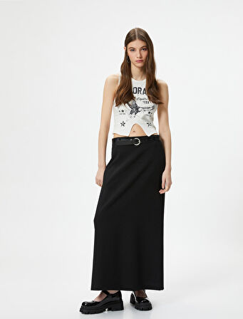 Kolsuz Crop Tişört Kartal Baskılı Önden Asimetrik Kesim Slim Fit Pamuklu