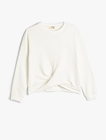 Basic Sweatshirt Uzun Kollu Bisiklet Yaka Düğüm Detaylı