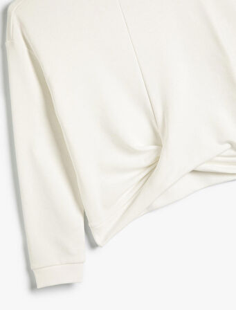 Basic Sweatshirt Uzun Kollu Bisiklet Yaka Düğüm Detaylı