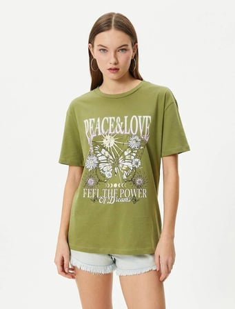 4SAL10056IK Koton Kadın T-shirt HAKİ