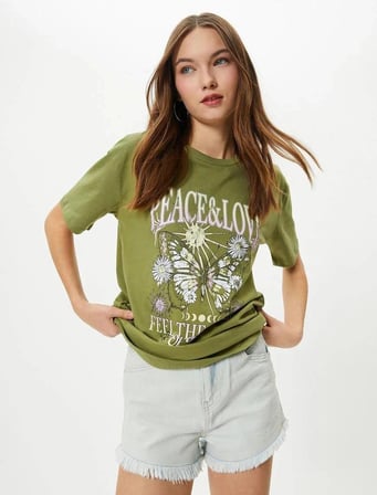 4SAL10056IK Koton Kadın T-shirt HAKİ