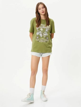 4SAL10056IK Koton Kadın T-shirt HAKİ