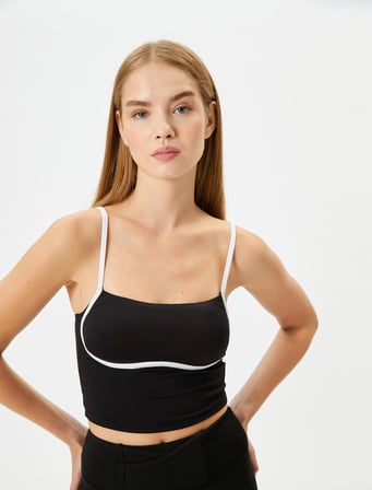 İnce Askılı Yarım Atlet Sütyen Kaplı Slim Fit Renk Kontrastlı