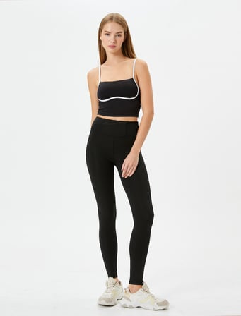 İnce Askılı Yarım Atlet Sütyen Kaplı Slim Fit Renk Kontrastlı