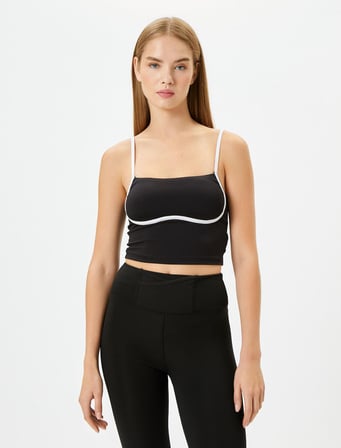 İnce Askılı Yarım Atlet Sütyen Kaplı Slim Fit Renk Kontrastlı