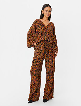 Bol Paça Pantolon Bağcıklı Yüksek Bel Püsküllü 