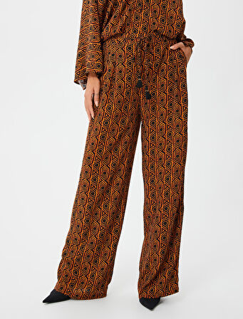 Bol Paça Pantolon Bağcıklı Yüksek Bel Püsküllü 