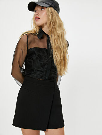 Tül Gömlek Uzun Kollu Klasik Yaka Düğmeli 