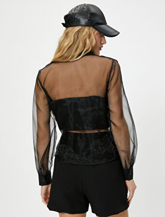 Tül Gömlek Uzun Kollu Klasik Yaka Düğmeli 