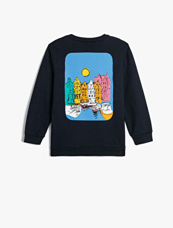 Sweat Uzun Kollu Bisiklet Yaka Şehir Baskılı Şardonlu