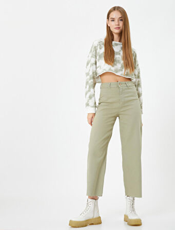 Culotte Pantolon Geniş Crop Paça Yüksek Bel Düğmeli