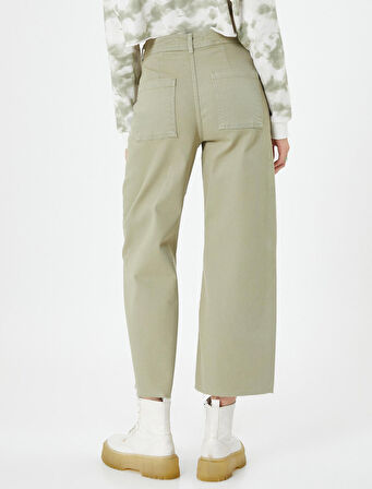 Culotte Pantolon Geniş Crop Paça Yüksek Bel Düğmeli