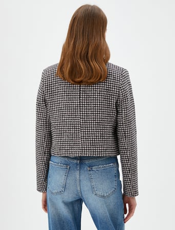 Crop Tüvit Blazer Ceket Cepli Düğmeli Zincir Detaylı