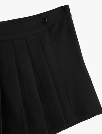 Pileli Şort Etek Mini Normal Bel Düğme Detaylı