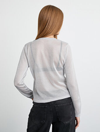 Triko Kazak Bisiklet Yaka Simli Uzun Kollu