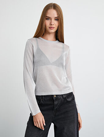 Triko Kazak Bisiklet Yaka Simli Uzun Kollu