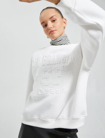 Bisiklet Yaka Sweatshirt Relax Fit İşleme Detaylı