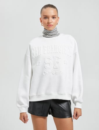 Bisiklet Yaka Sweatshirt Relax Fit İşleme Detaylı
