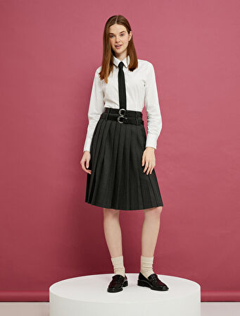 Crop Gömlek Asimetrik Kesim Korse Görünümlü Uzun Kollu Pamuklu