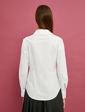 Crop Gömlek Asimetrik Kesim Korse Görünümlü Uzun Kollu Pamuklu