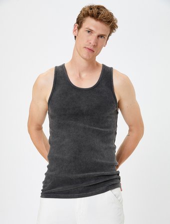 Yıkamalı Atlet Bisiklet Yaka Slim Fit Kolsuz