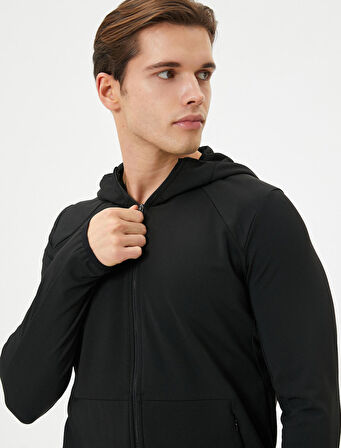 Spor Sweat Kapşonlu Fermuarlı Cep Detaylı