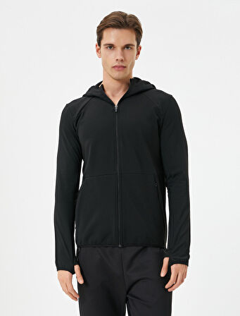 Spor Sweat Kapşonlu Fermuarlı Cep Detaylı