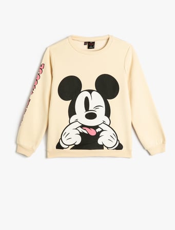 Mickey Mouse Sweatshirt Lisanslı Uzun Kollu Bisiklet Yaka Şardonlu