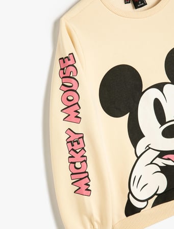 Mickey Mouse Sweatshirt Lisanslı Uzun Kollu Bisiklet Yaka Şardonlu