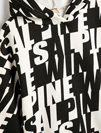 Kapşonlu Sweatshirt Uzun Kollu Desenli Şardonlu