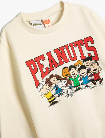Snoopy Sweatshirt Lisanslı Uzun Kollu Bisiklet Yaka Pamuklu Şardonlu