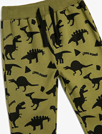 Dinozorlu Eşofman Altı Beli Bağlamalı Şardonlu Pamuklu