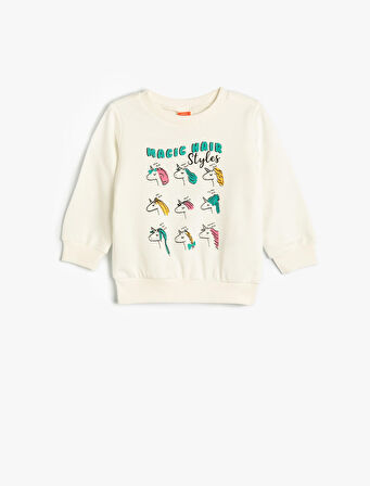Unicorn Sweatshirt Uzun Kollu Bisiklet Yaka Şardonlu Pamuklu
