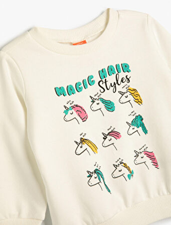 Unicorn Sweatshirt Uzun Kollu Bisiklet Yaka Şardonlu Pamuklu