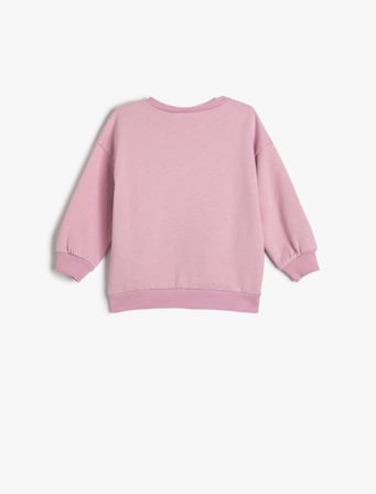 Sweatshirt Uzun Kollu Bisiklet Yaka Çiçek Baskılı Şardonlu Pamuklu