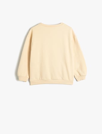 Dinozorlu Sweatshirt Bisiklet Yaka Uzun Kollu Şardonlu Pamuklu