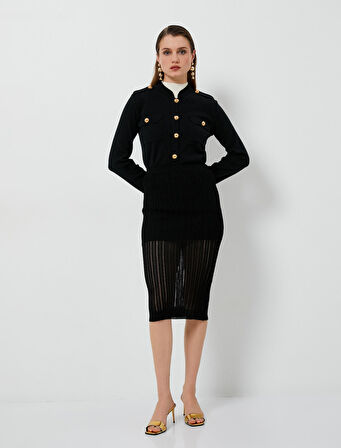 Midi Triko Etek Fitilli Transparan Detaylı Viskon Karışımlı